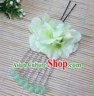 Traditional Chinese Ancient Classical Hair Accessories Green Flowers Beads Tassel Step Shake Bride Hairpins for Women