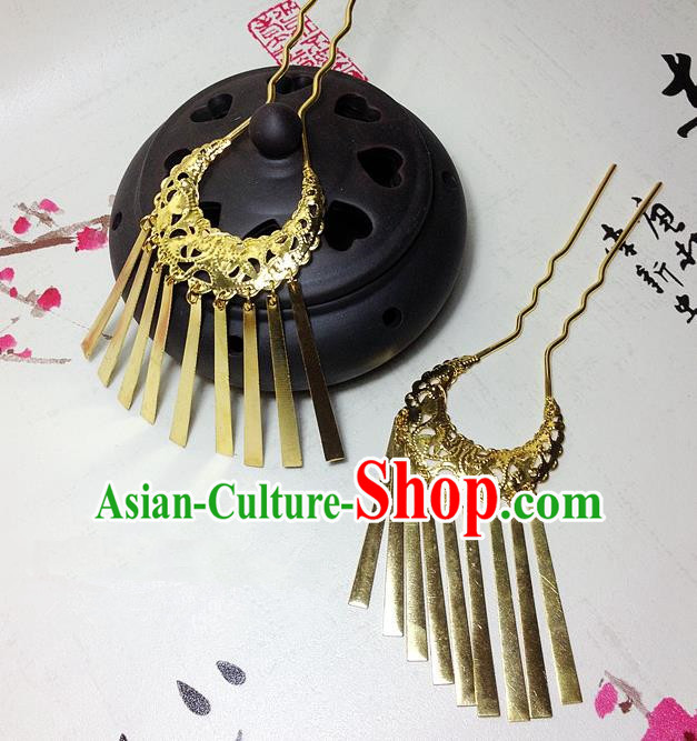 Traditional Chinese Ancient Classical Hair Accessories Golden Tassel Step Shake Bride Hairpins for Women