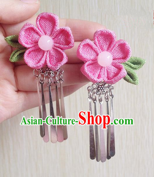 Traditional Chinese Ancient Classical Hair Accessories Pink Flower Tassel Step Shake Bride Hairpins for Women