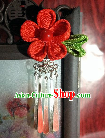Traditional Chinese Ancient Classical Hair Accessories Red Flower Tassel Step Shake Bride Hairpins for Women
