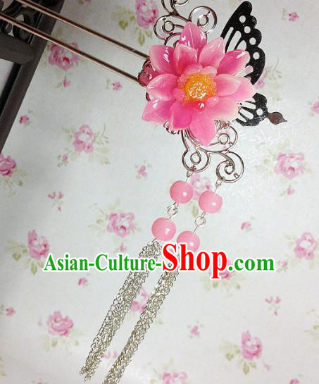 Traditional Chinese Ancient Classical Hair Accessories Hanfu Peach Pink Flower Hair Clip Tassel Step Shake Bride Hairpins for Women