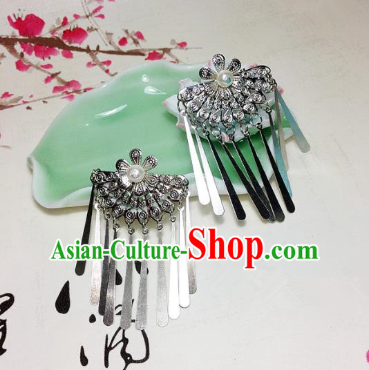 Traditional Chinese Ancient Classical Hair Accessories Hair Comb Bride Tassel Step Shake Hairpins for Women