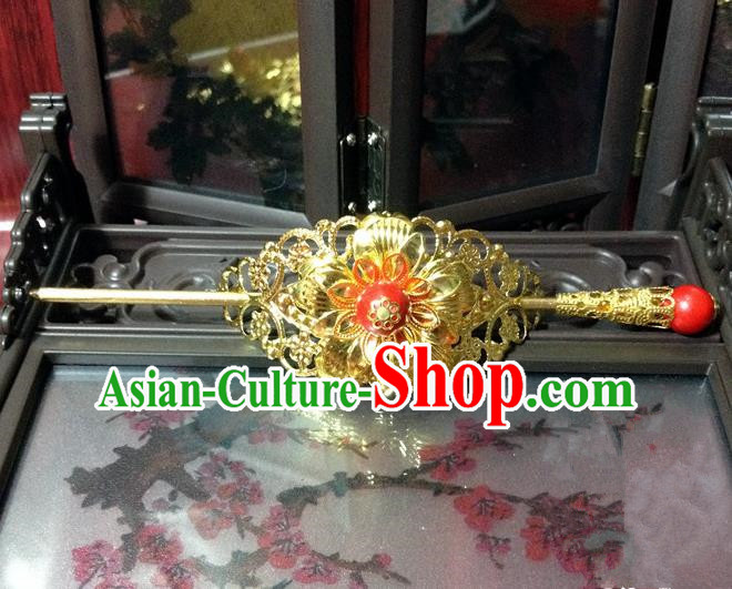 Traditional Handmade Chinese Classical Hair Accessories, Ancient Royal Highness Golden Tuinga Hairdo Crown for Men