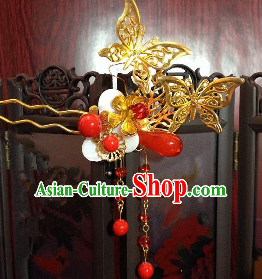 Traditional Chinese Ancient Classical Hair Accessories Princess Butterfly Hair Comb Tassel Step Shake Hairpins for Women