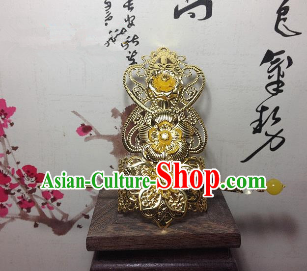 Traditional Handmade Chinese Classical Hair Accessories, Ancient Royal Highness Golden Tuinga Hairdo Crown for Men