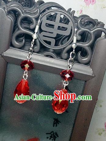 Traditional Handmade Chinese Ancient Classical Accessories Bride Hanfu Red Crystal Tassel Earrings for Women