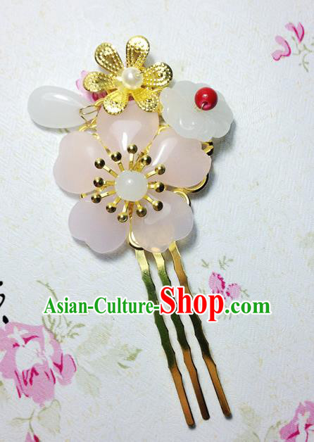 Traditional Chinese Ancient Classical Hair Accessories Hanfu Pink Flowers Hair Comb Step Shake Bride Hairpins for Women