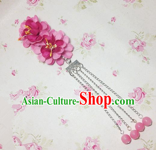 Traditional Chinese Ancient Classical Hair Accessories Hanfu Rosy Flowers Tassel Step Shake Bride Hairpins for Women