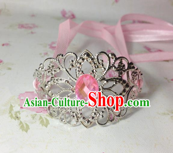Traditional Handmade Chinese Classical Hair Accessories, Ancient Royal Highness Pink Crystal Ribbon Headband Tuinga Hairdo Crown for Men