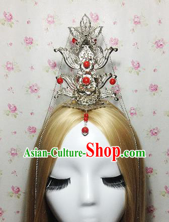 Traditional Handmade Chinese Classical Hair Accessories, Ancient Royal Highness Red Beads Headband Tassel Tuinga Hairdo Crown for Men