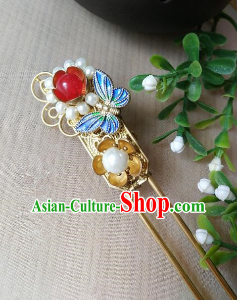 Traditional Chinese Ancient Classical Hair Accessories Hanfu Agate Hair Clip Step Shake Blueing Butterfly Hairpins for Women
