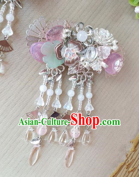 Traditional Chinese Ancient Classical Hair Accessories Hanfu Butterfly Pink Tassel Hair Stick Step Shake Hairpins for Women