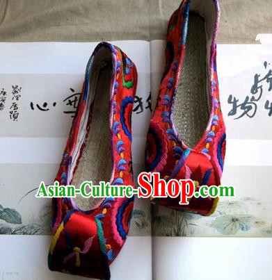 Asian Chinese Traditional Shoes Red Embroidered Shoes, China Peking Opera Handmade Embroidery Shoe Hanfu Princess Shoes for Women