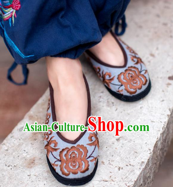 Asian Chinese Traditional Shoes Beige Embroidered Shoes, China Peking Opera Handmade Embroidery Shoe Hanfu Princess Shoes for Women