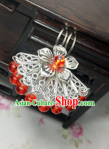 Traditional Chinese Ancient Classical Hair Accessories Hanfu Red Beads Tassel Hair Clip Bride Hairpins for Women