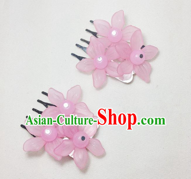 Traditional Chinese Ancient Classical Hair Accessories Hanfu Pink Flowers Hair Comb Bride Hairpins for Women