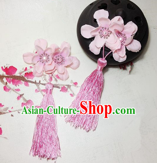 Traditional Chinese Ancient Classical Hair Accessories Hanfu Pink Flowers Tassel Hair Stick Bride Hairpins for Women