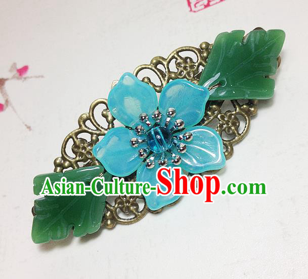 Traditional Chinese Ancient Classical Hair Accessories Hanfu Blue Flower Hair Stick Bride Hairpins for Women