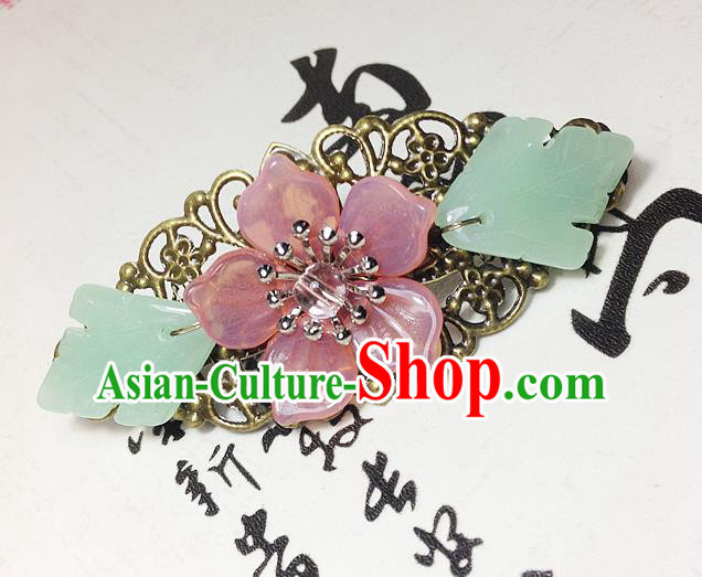 Traditional Chinese Ancient Classical Hair Accessories Hanfu Pink Flower Hair Stick Bride Hairpins for Women