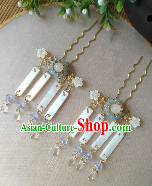 Traditional Chinese Ancient Classical Hair Accessories Hanfu Shell Tassel Hair Clip Bride Hairpins for Women