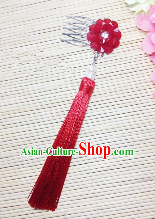 Traditional Chinese Ancient Classical Hair Accessories Hanfu Cheongsam Hair Comb Bride Red Tassel Hairpins for Women