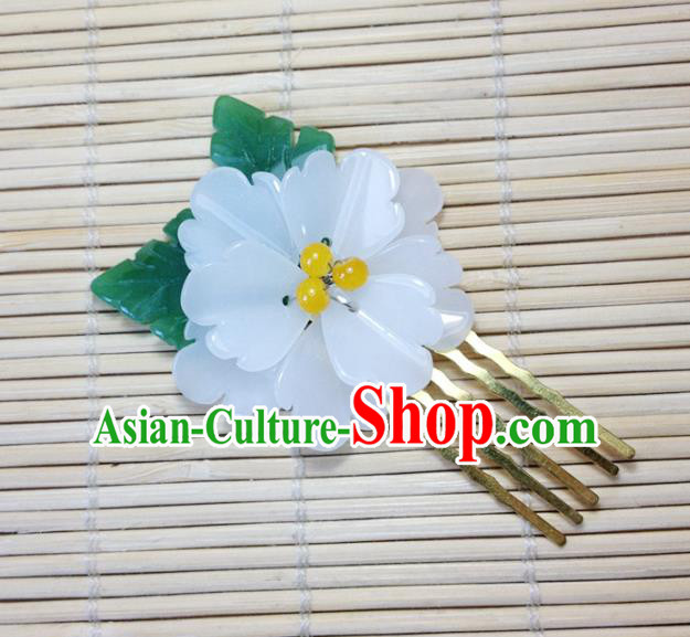 Traditional Chinese Ancient Classical Hair Accessories Hanfu Hair Comb White Flower Hairpins for Women