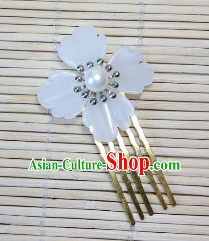 Traditional Chinese Ancient Classical Hair Accessories Hanfu Hair Comb White Flower Hairpins for Women