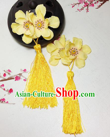 Traditional Chinese Ancient Classical Hair Accessories Hanfu Yellow Flowers Tassel Hair Stick Bride Hairpins for Women