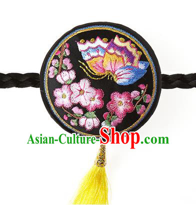 Traditional Korean Hair Accessories Embroidered Butterfly Black Hair Clasp, Asian Korean Fashion Headwear Headband for Kids