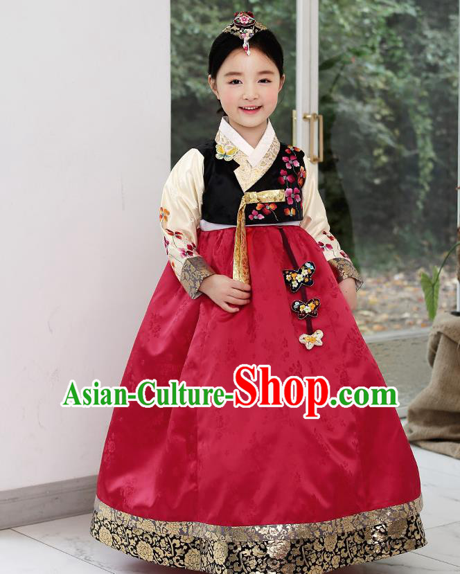 Traditional Korean Hanbok Embroidered Clothing, Asian Korean Fashion Apparel Hanbok Embroidery Costume for Kids