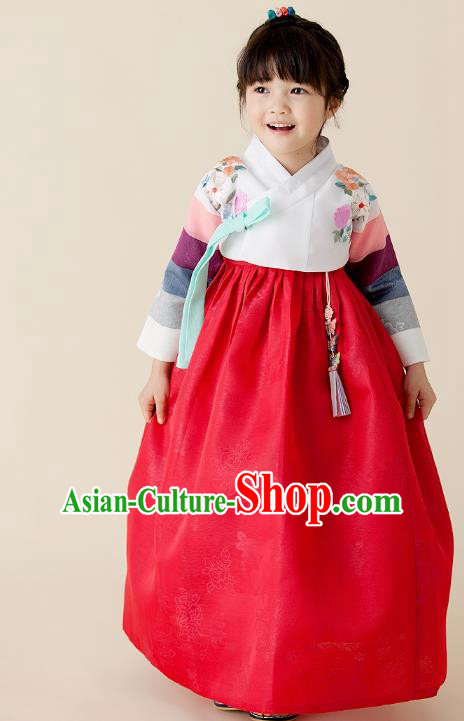 Traditional Korean Hanbok Embroidered Clothing, Asian Korean Fashion Apparel Hanbok Embroidery Costume for Kids