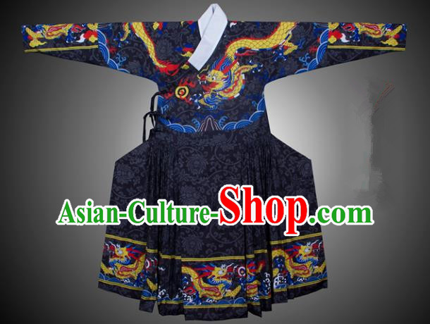 Asian China Ming Dynasty Swordsman Costume Printing Black Robe, Traditional Ancient Chinese Imperial Bodyguard Hanfu Clothing for Men