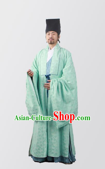 Asian China Ming Dynasty Minister Costume Green Cloak, Traditional Ancient Chinese Chancellor Hanfu Cape Clothing for Men