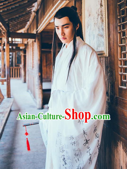 Asian China Tang Dynasty Swordsman Costume Complete Set, Traditional Ancient Chinese Chivalrous Expert Hanfu Clothing for Men