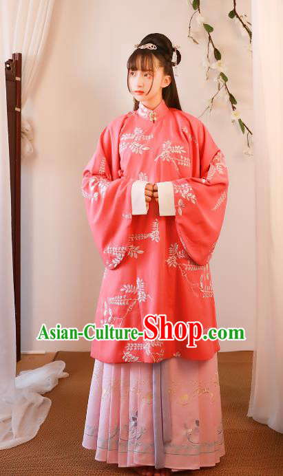 Asian China Ming Dynasty Princess Costume Complete Set, Traditional Ancient Chinese Young Lady Embroidered Hanfu Clothing for Women