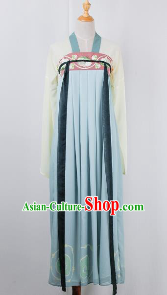 Asian China Tang Dynasty Princess Costume, Traditional Ancient Chinese Palace Lady Embroidered Hanfu Blue Slip Skirt Clothing for Women