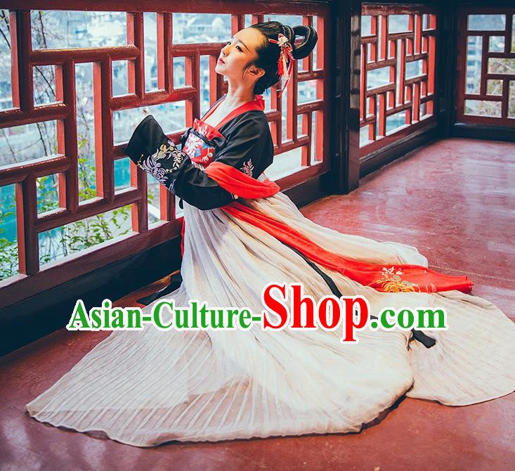 Asian China Tang Dynasty Imperial Princess Costume, Traditional Ancient Chinese Hanfu Embroidered Clothing for Women