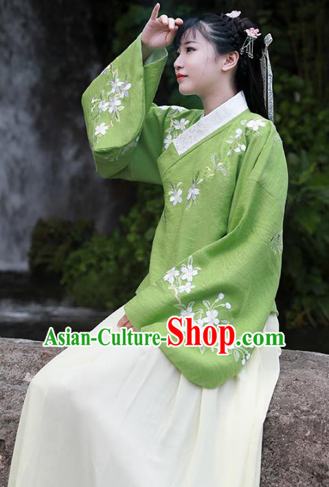 Asian China Ming Dynasty Palace Lady Costume, Traditional Ancient Chinese Imperial Princess Hanfu Embroidered Blouse and Skirt Clothing for Women