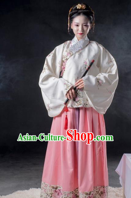 Asian China Ming Dynasty Imperial Consort Costume Complete Set, Traditional Ancient Chinese Imperial Princess Hanfu Embroidered Clothing for Women