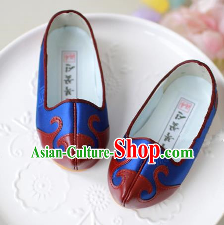 Traditional Korean National Embroidered Shoes, Asian Korean Hanbok Children Blue Shoes for Boys