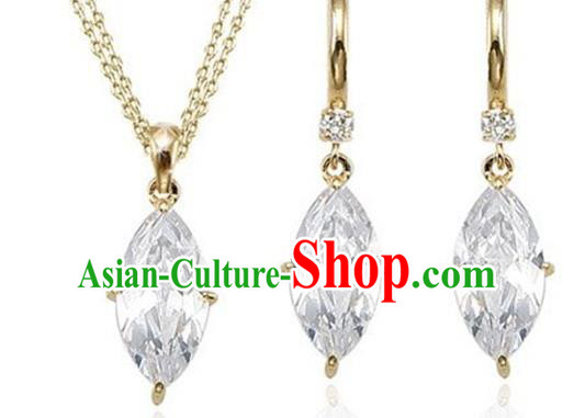 Traditional Korean Accessories Asian Korean Fashion Wedding Crystal Necklace and Earrings Complete Set for Women