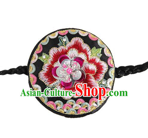 Traditional Korean Hair Accessories Embroidered Flowers Hairband, Asian Korean Fashion Headwear Wedding Hair Clasp for Kids