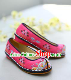 Traditional Korean National Wedding Pink Embroidered Shoes, Asian Korean Hanbok Bride Shoes for Kids