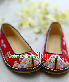 Traditional Korean National Wedding Red Embroidered Shoes, Asian Korean Hanbok Bride Shoes for Kids