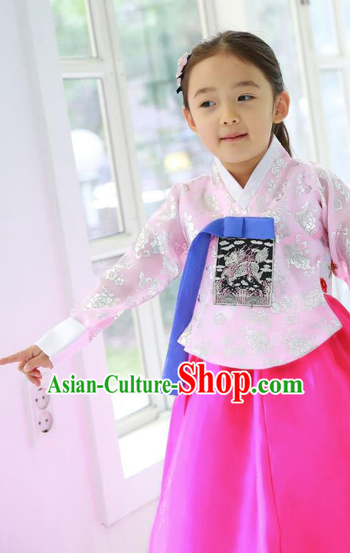 Traditional Korean National Handmade Court Embroidered Costume, Asian Korean Girls Hanbok Clothing for Kids