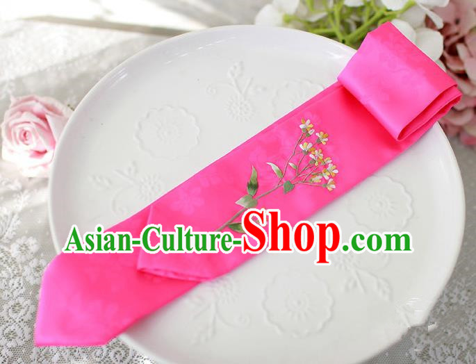 Traditional Korean Hair Accessories Embroidered Rosy Hair Ribbon, Asian Korean Fashion Wedding Headband for Kids