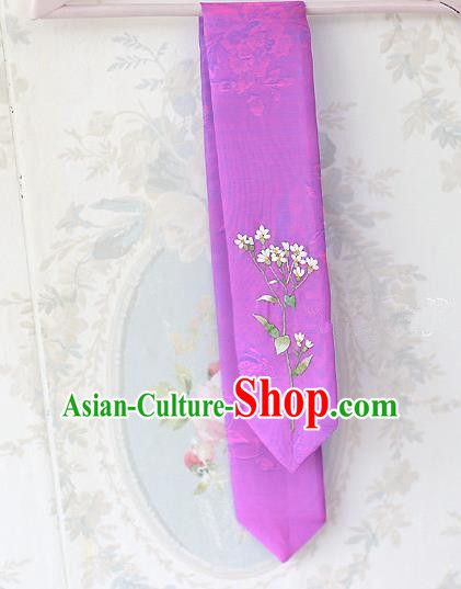 Traditional Korean Hair Accessories Embroidered Purple Hair Ribbon, Asian Korean Fashion Wedding Headband for Kids