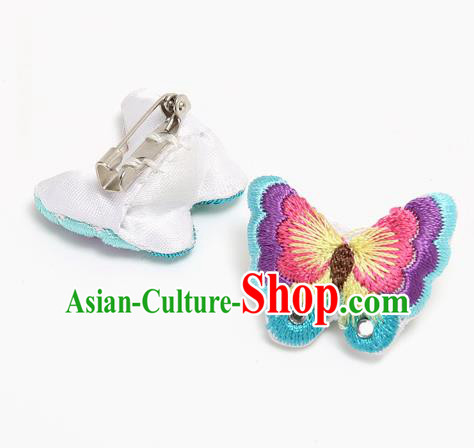 Traditional Korean Accessories Embroidered Butterfly Brooch, Asian Korean Fashion Wedding Breastpin for Kids