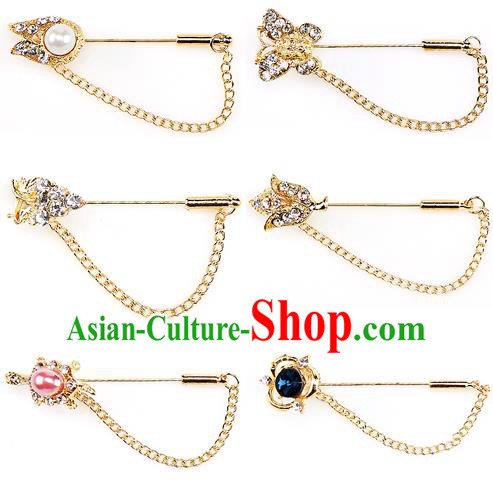 Traditional Korean Accessories Crystal Pearls Breastpin, Asian Korean Fashion Wedding Tassel Brooch for Women