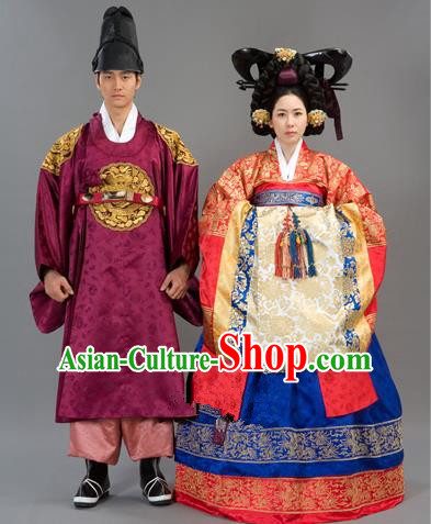 Traditional Korean National Handmade Court Embroidered Wedding Clothing, Asian Korean Bride and Bridegroom Costume for Women for Men